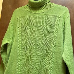 Coldwater Creek lime Green Turtleneck with decorative design on front. NWOT